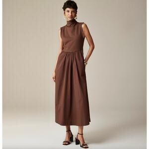 J. Crew Fitted Knit Mockneck Dress Poplin Skirt Midi A Line Brown Small NWT